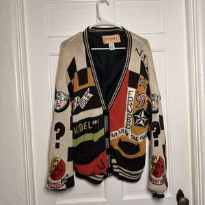 Stop! Vintage Oversized Knit Sweater Jacket One Size Bold Graphic 90s Style OOAK